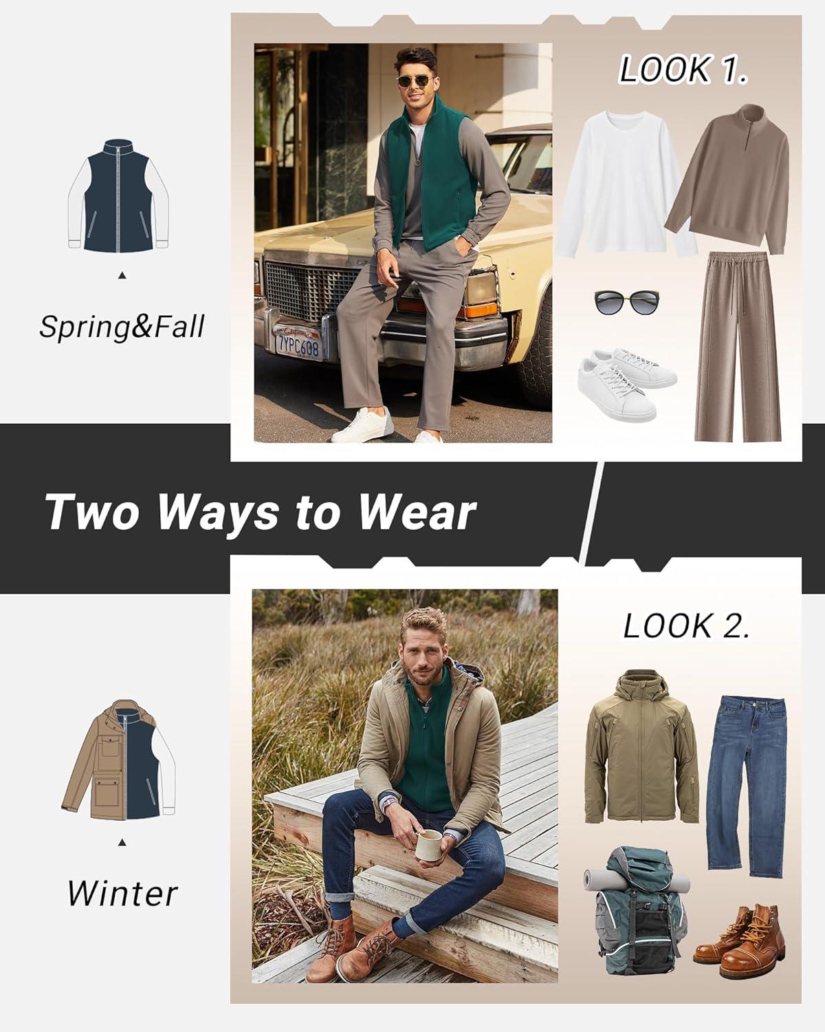 Outdoor Ventures Men’s Full-Zip Polar Fleece Vest Outerwear Lightweight Warm Casual Sleeveless Jacket for Fall & Winter(Dark Green)