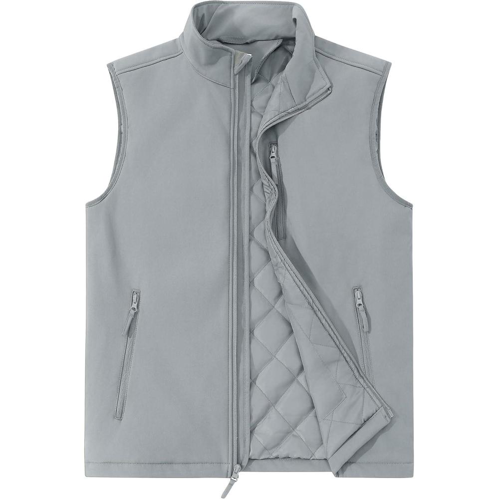 Outdoor Ventures Men’s Casual Outerwear Vest Lightweight Winter Zip Up Sleeveless Jacket for Hiking Travel Golf Running(Mid Grey)
