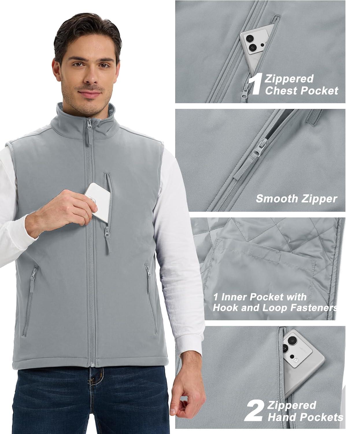 Outdoor Ventures Men’s Casual Outerwear Vest Lightweight Winter Zip Up Sleeveless Jacket for Hiking Travel Golf Running(Mid Grey)