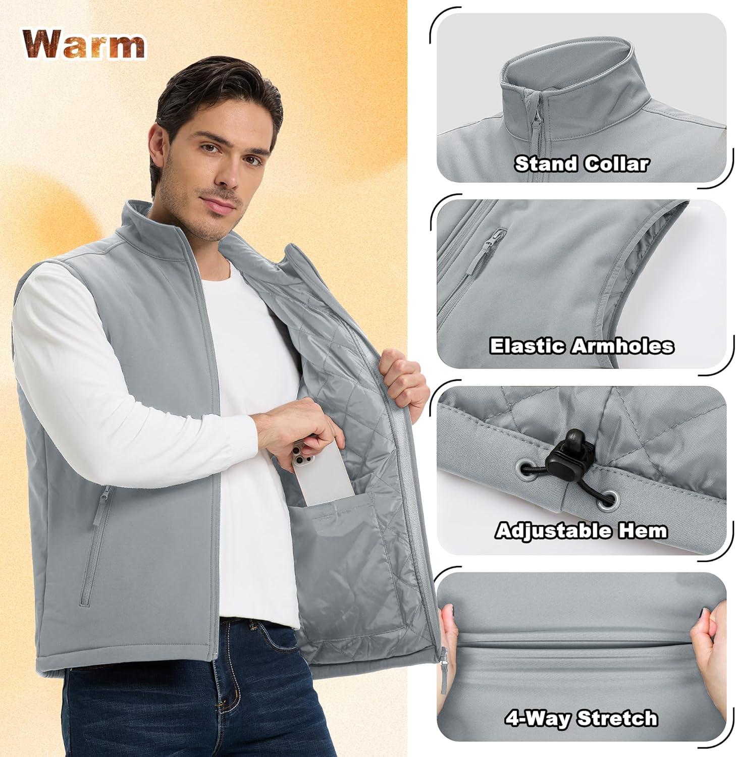 Outdoor Ventures Men’s Casual Outerwear Vest Lightweight Winter Zip Up Sleeveless Jacket for Hiking Travel Golf Running(Mid Grey)