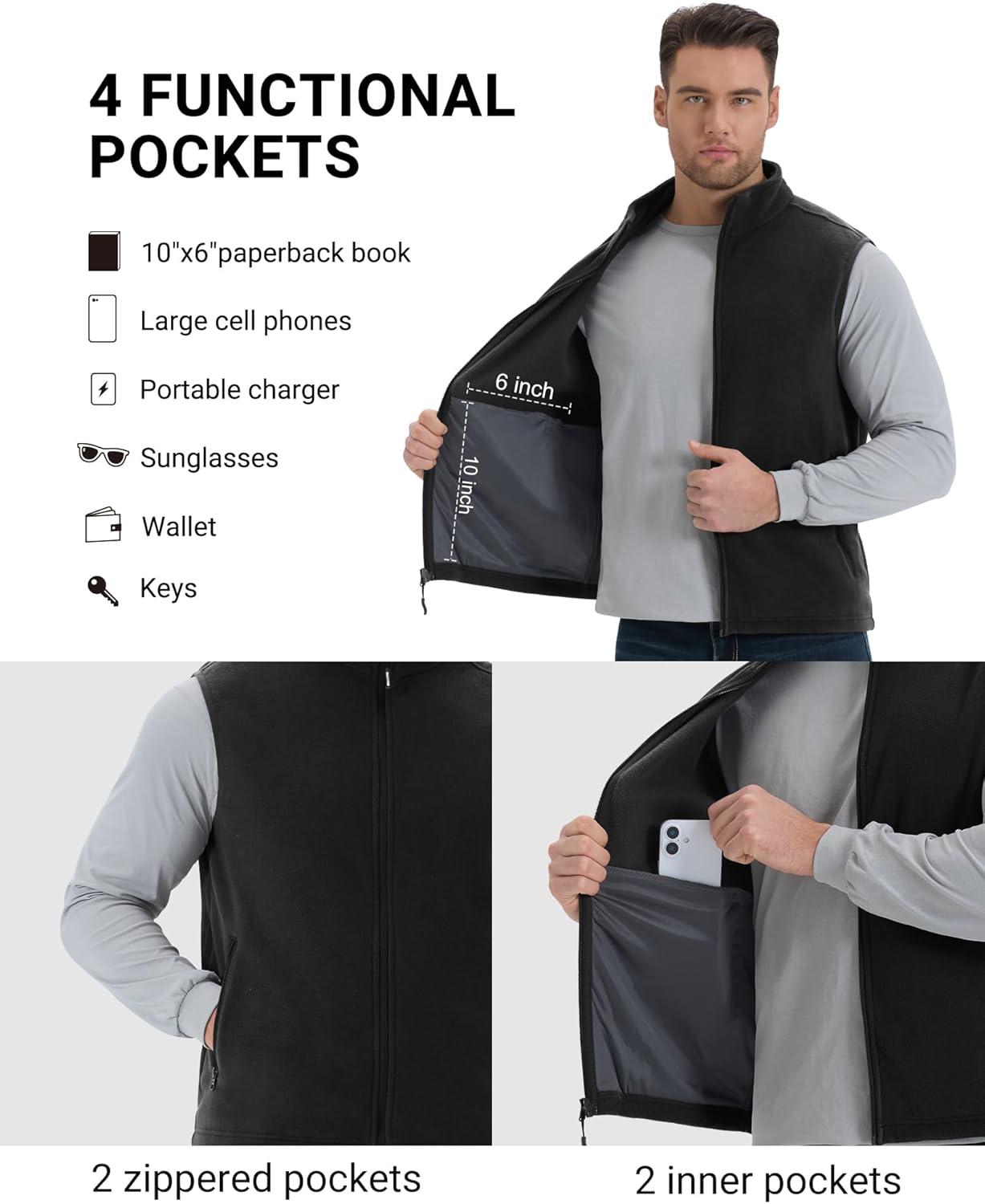 Outdoor Ventures Men’s Full-Zip Polar Fleece Vest Outerwear Lightweight Warm Casual Sleeveless Jacket for Fall & Winter(Black)