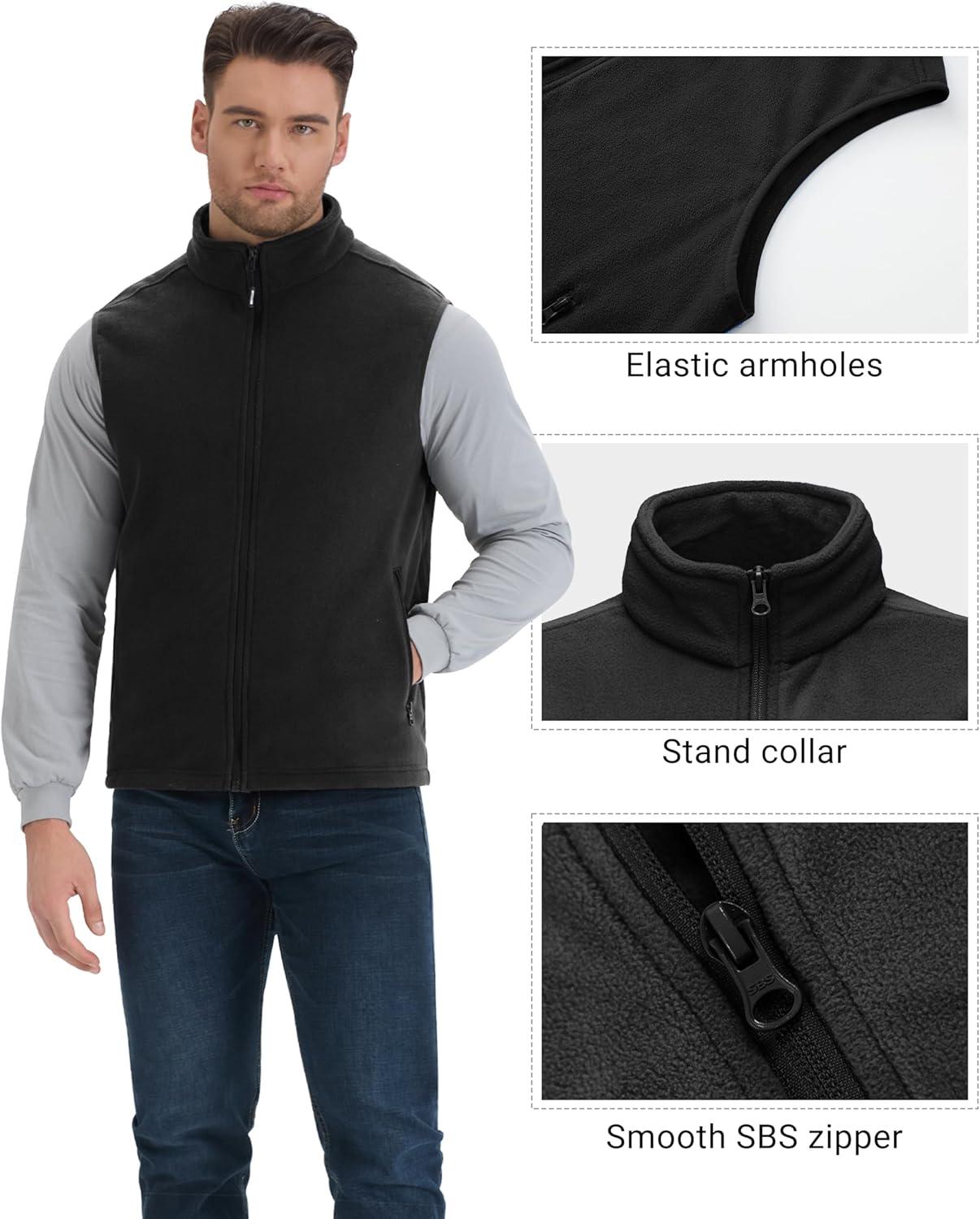 Outdoor Ventures Men’s Full-Zip Polar Fleece Vest Outerwear Lightweight Warm Casual Sleeveless Jacket for Fall & Winter(Black)