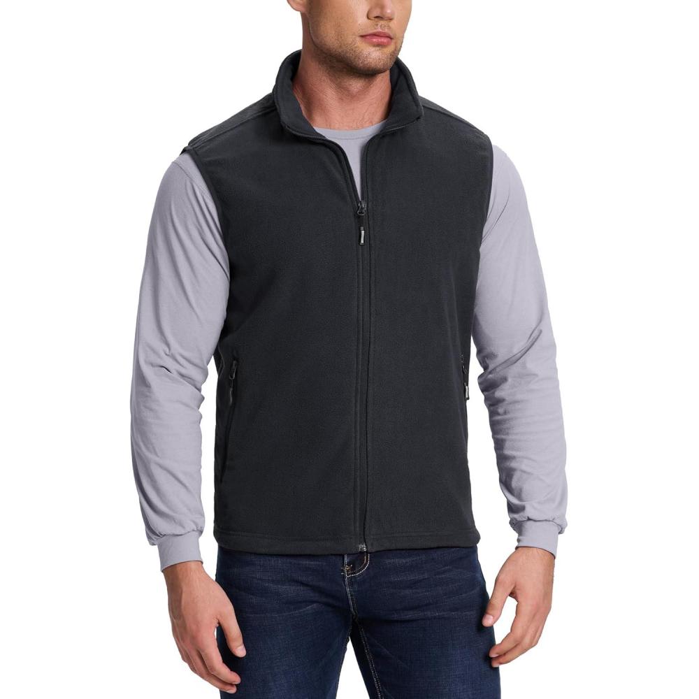 Outdoor Ventures Men’s Full-Zip Polar Fleece Vest Outerwear Lightweight Warm Casual Sleeveless Jacket for Fall & Winter(Charcoal)