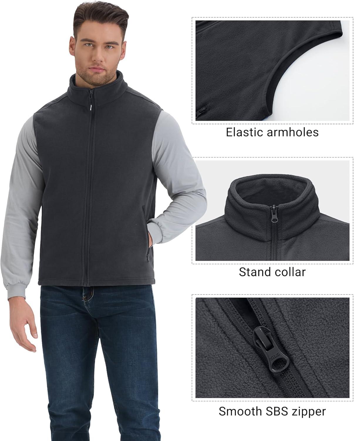 Outdoor Ventures Men’s Full-Zip Polar Fleece Vest Outerwear Lightweight Warm Casual Sleeveless Jacket for Fall & Winter(Charcoal)