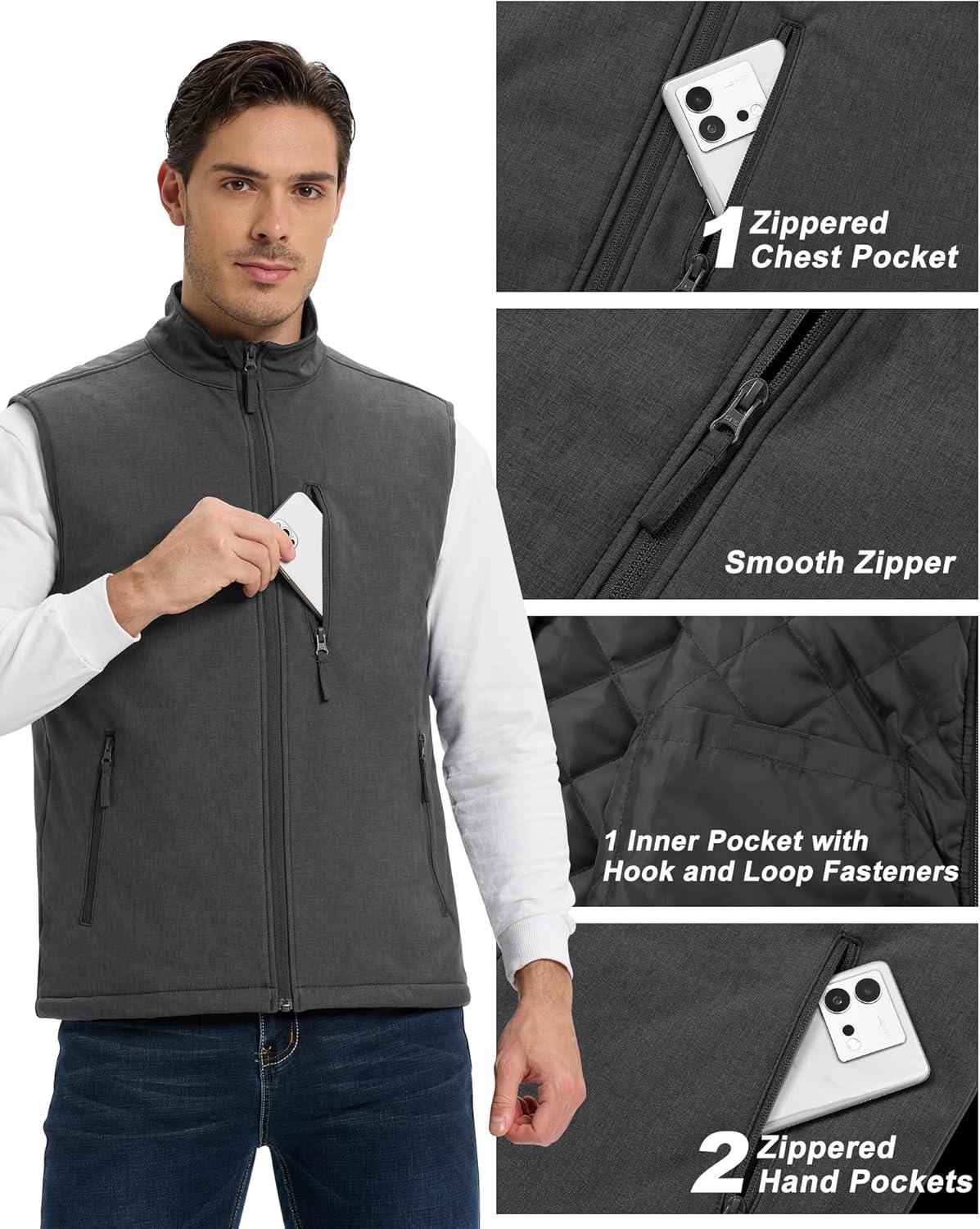 Outdoor Ventures Men’s Casual Outerwear Vest Lightweight Winter Zip Up Sleeveless Jacket for Hiking Travel Golf Running(Dark Grey Heather)
