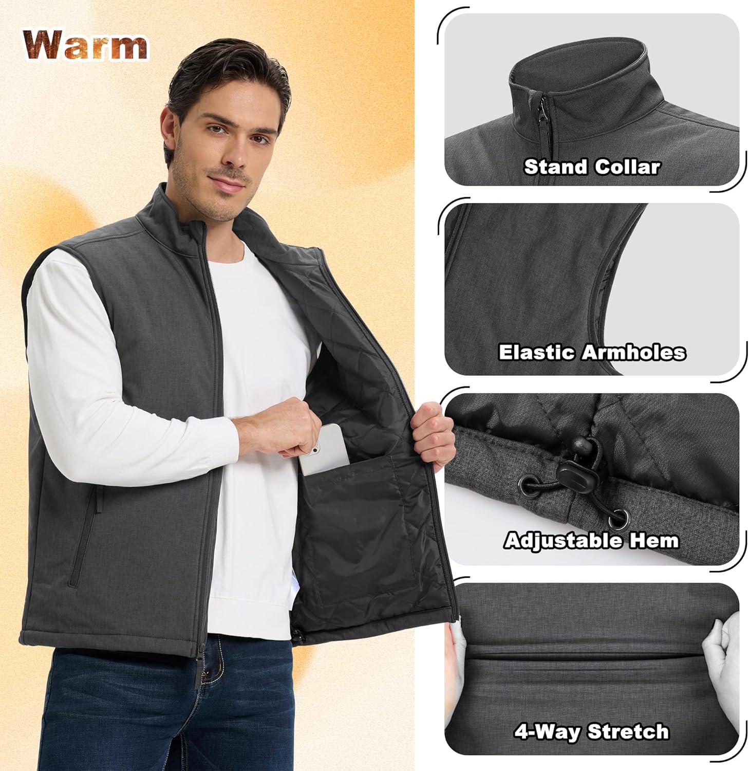 Outdoor Ventures Men’s Casual Outerwear Vest Lightweight Winter Zip Up Sleeveless Jacket for Hiking Travel Golf Running(Dark Grey Heather)
