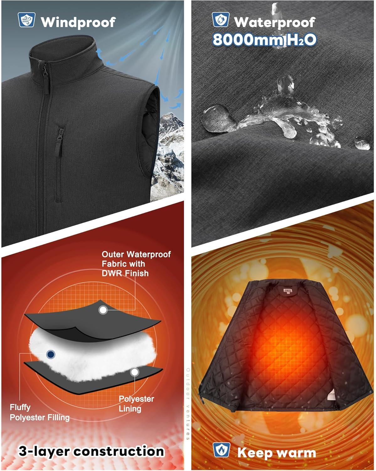 Outdoor Ventures Men’s Casual Outerwear Vest Lightweight Winter Zip Up Sleeveless Jacket for Hiking Travel Golf Running(Dark Grey Heather)
