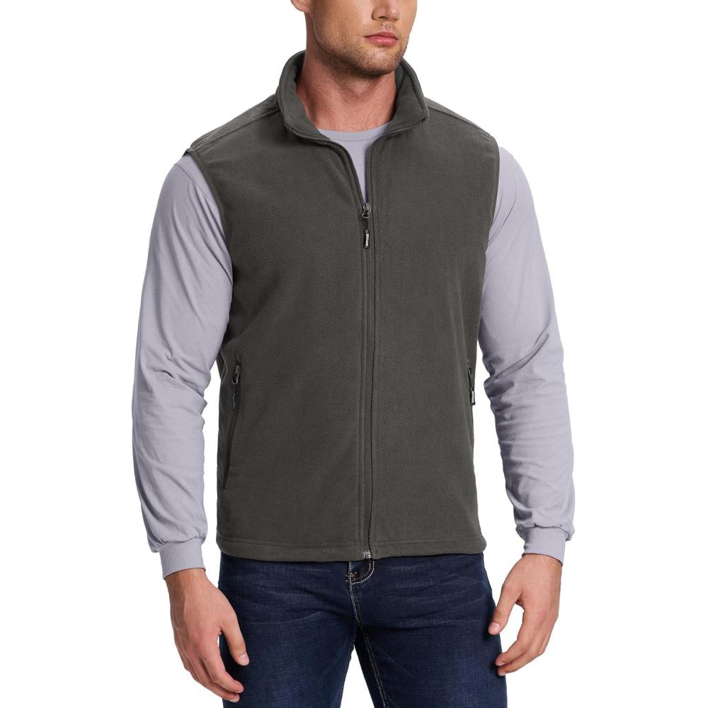Outdoor Ventures Men’s Full-Zip Polar Fleece Vest Outerwear Lightweight Warm Casual Sleeveless Jacket for Fall & Winter(Dark Grey)