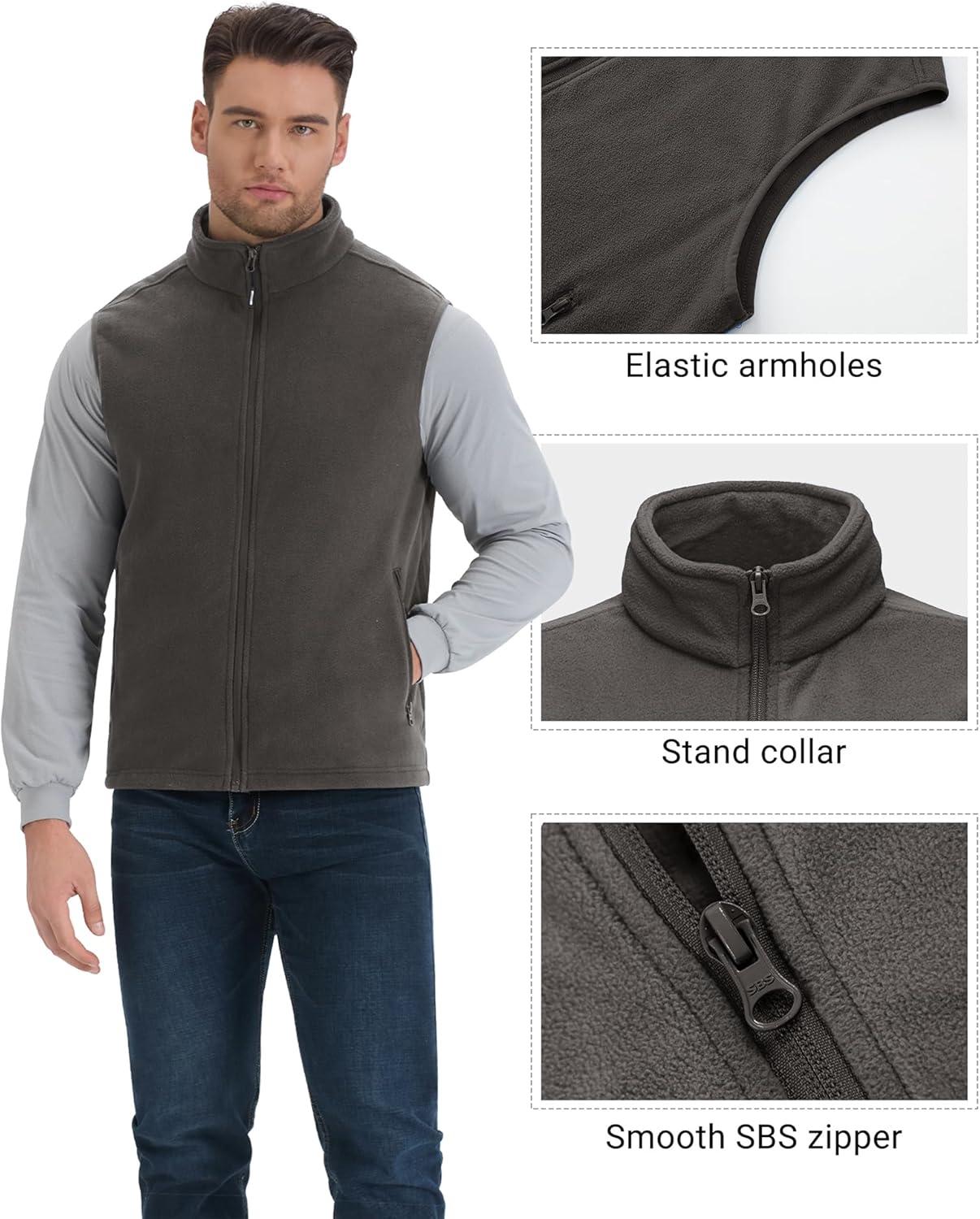 Outdoor Ventures Men’s Full-Zip Polar Fleece Vest Outerwear Lightweight Warm Casual Sleeveless Jacket for Fall & Winter(Dark Grey)