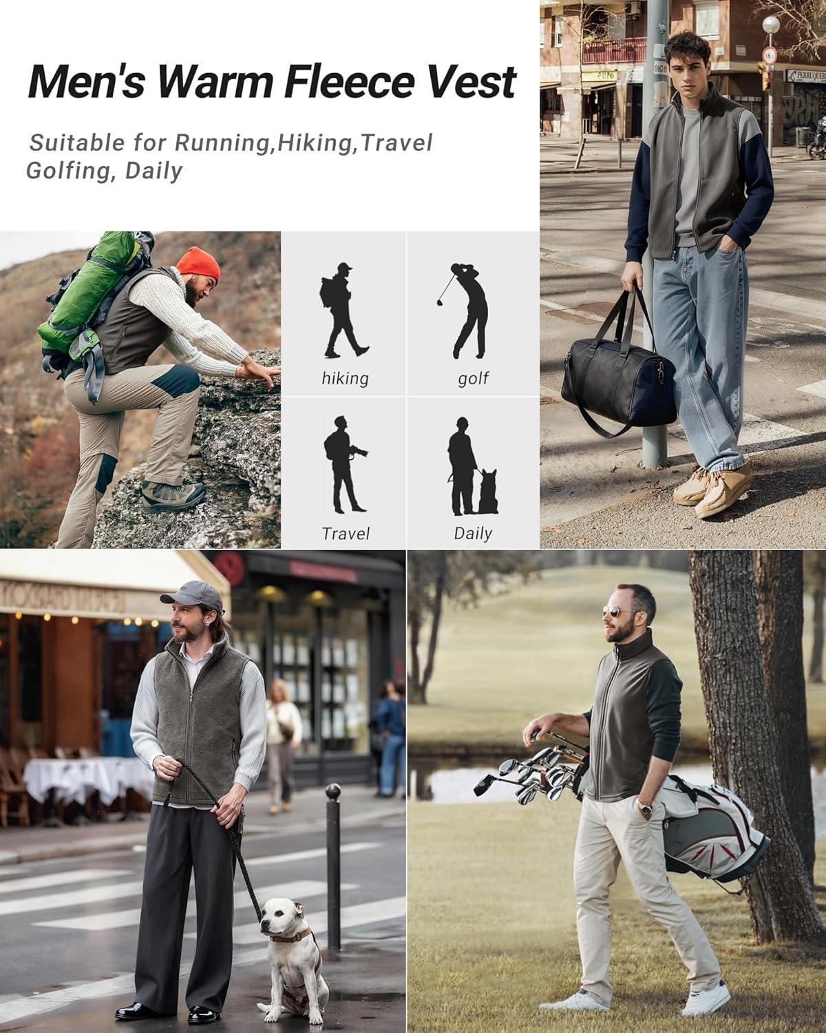 Outdoor Ventures Men’s Full-Zip Polar Fleece Vest Outerwear Lightweight Warm Casual Sleeveless Jacket for Fall & Winter(Dark Grey)
