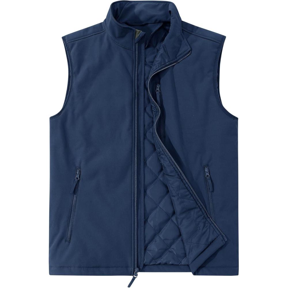 Outdoor Ventures Men’s Casual Outerwear Vest Lightweight Winter Zip Up Sleeveless Jacket for Hiking Travel Golf Running(Dark Blue)