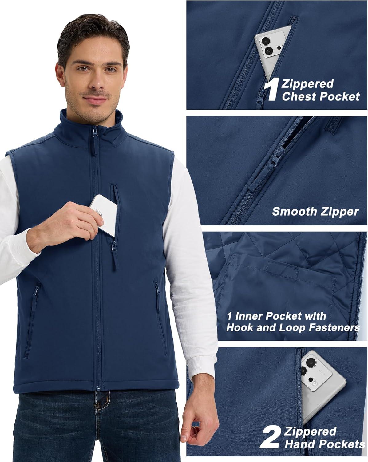 Outdoor Ventures Men’s Casual Outerwear Vest Lightweight Winter Zip Up Sleeveless Jacket for Hiking Travel Golf Running(Dark Blue)