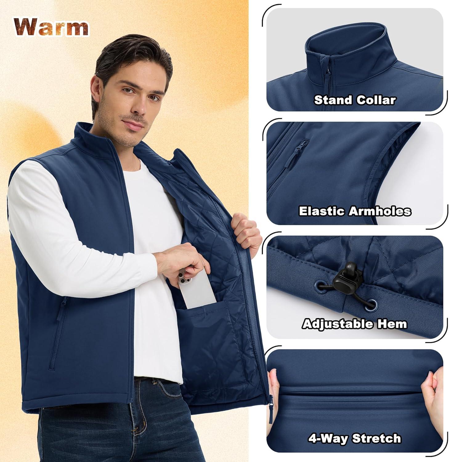 Outdoor Ventures Men’s Casual Outerwear Vest Lightweight Winter Zip Up Sleeveless Jacket for Hiking Travel Golf Running(Dark Blue)