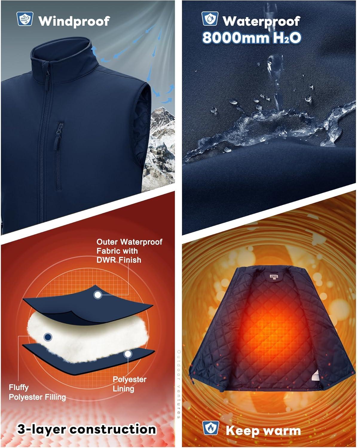 Outdoor Ventures Men’s Casual Outerwear Vest Lightweight Winter Zip Up Sleeveless Jacket for Hiking Travel Golf Running(Dark Blue)