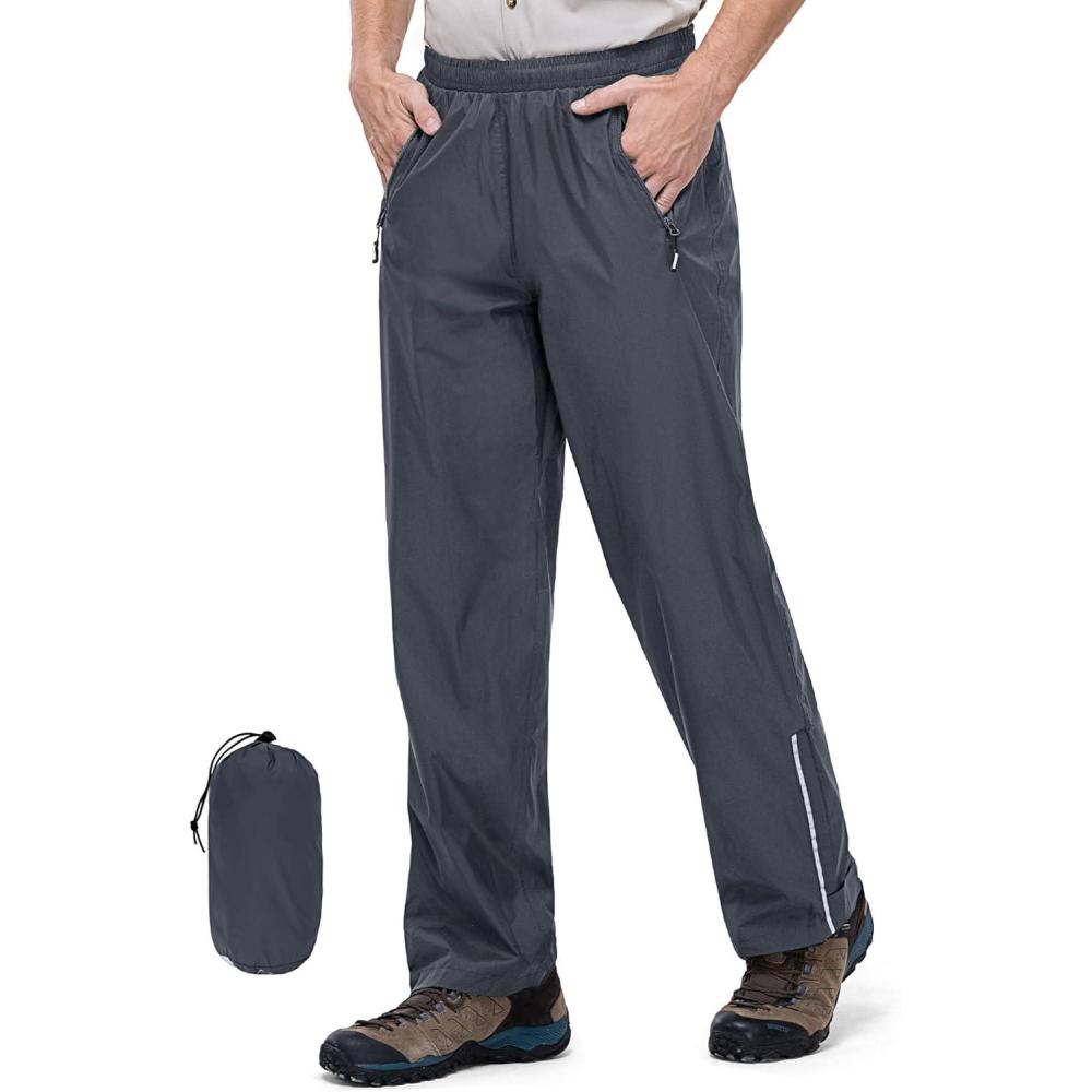 Outdoor Ventures Men’s Rain Pants Waterproof Rain Overall Pants Windproof Packable Rain Outdoor Pants for Hiking Fishig Golf(Grey)