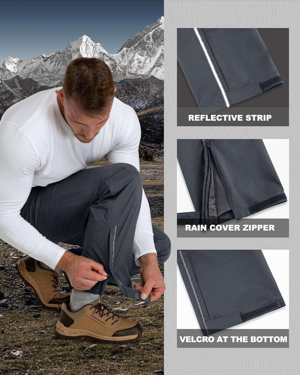 Outdoor Ventures Men’s Rain Pants Waterproof Rain Overall Pants Windproof Packable Rain Outdoor Pants for Hiking Fishig Golf(Grey)