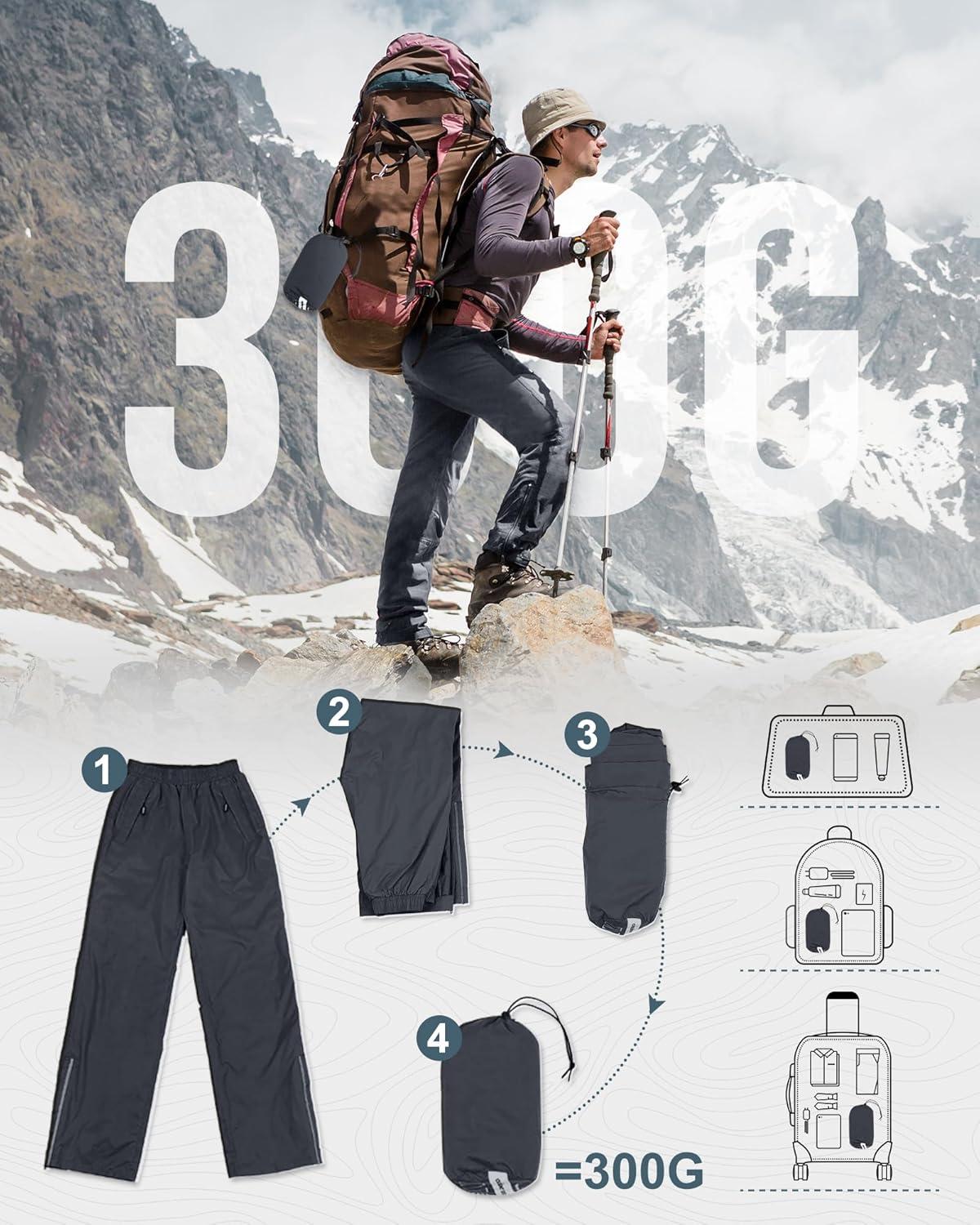 Outdoor Ventures Men’s Rain Pants Waterproof Rain Overall Pants Windproof Packable Rain Outdoor Pants for Hiking Fishig Golf(Grey)