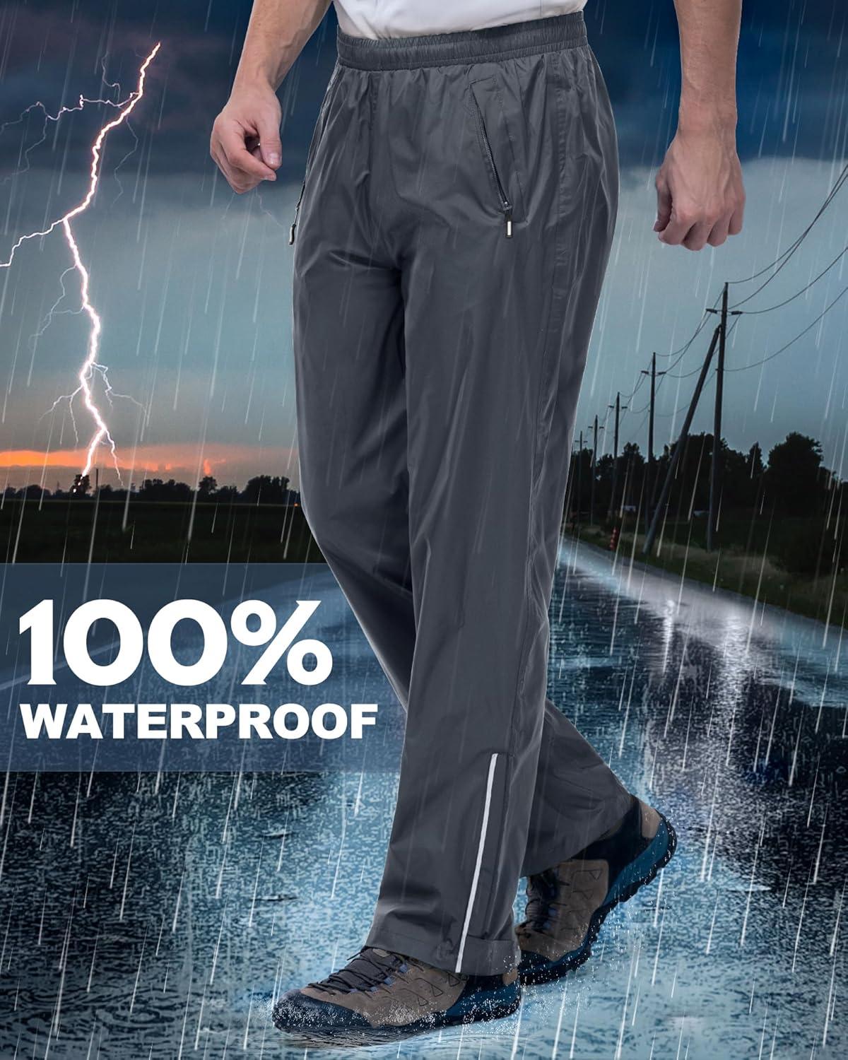 Outdoor Ventures Men’s Rain Pants Waterproof Rain Overall Pants Windproof Packable Rain Outdoor Pants for Hiking Fishig Golf(Grey)