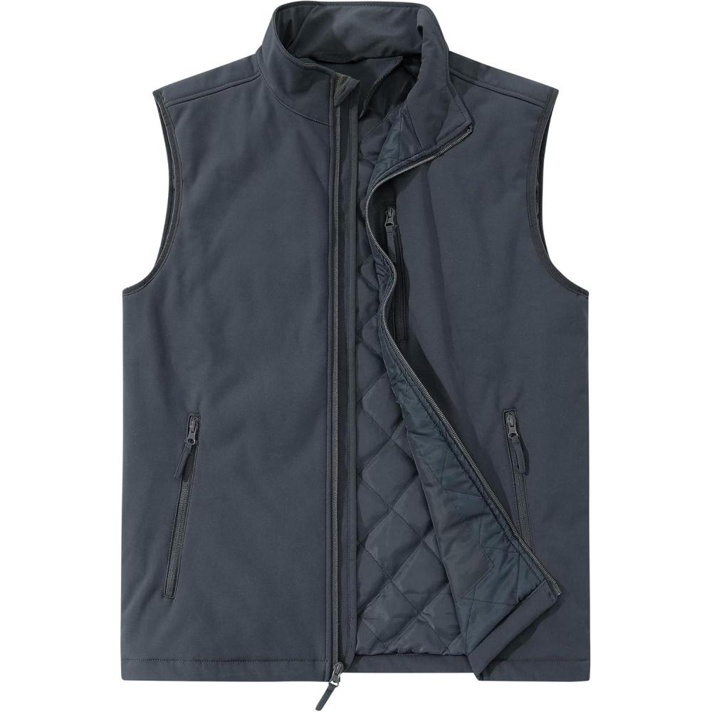 Outdoor Ventures Men’s Casual Outerwear Vest Lightweight Winter Zip Up Sleeveless Jacket for Hiking Travel Golf Running(Dark Grey)