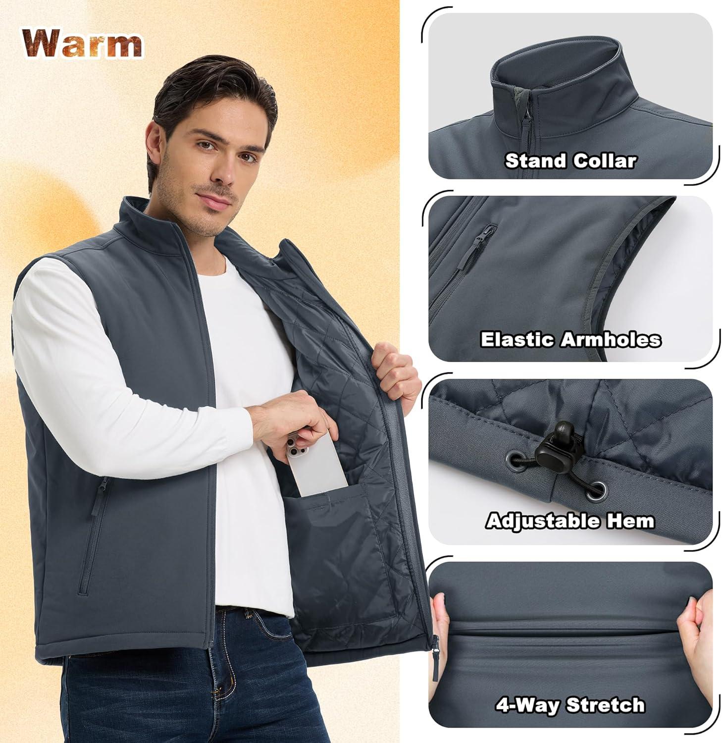 Outdoor Ventures Men’s Casual Outerwear Vest Lightweight Winter Zip Up Sleeveless Jacket for Hiking Travel Golf Running(Dark Grey)