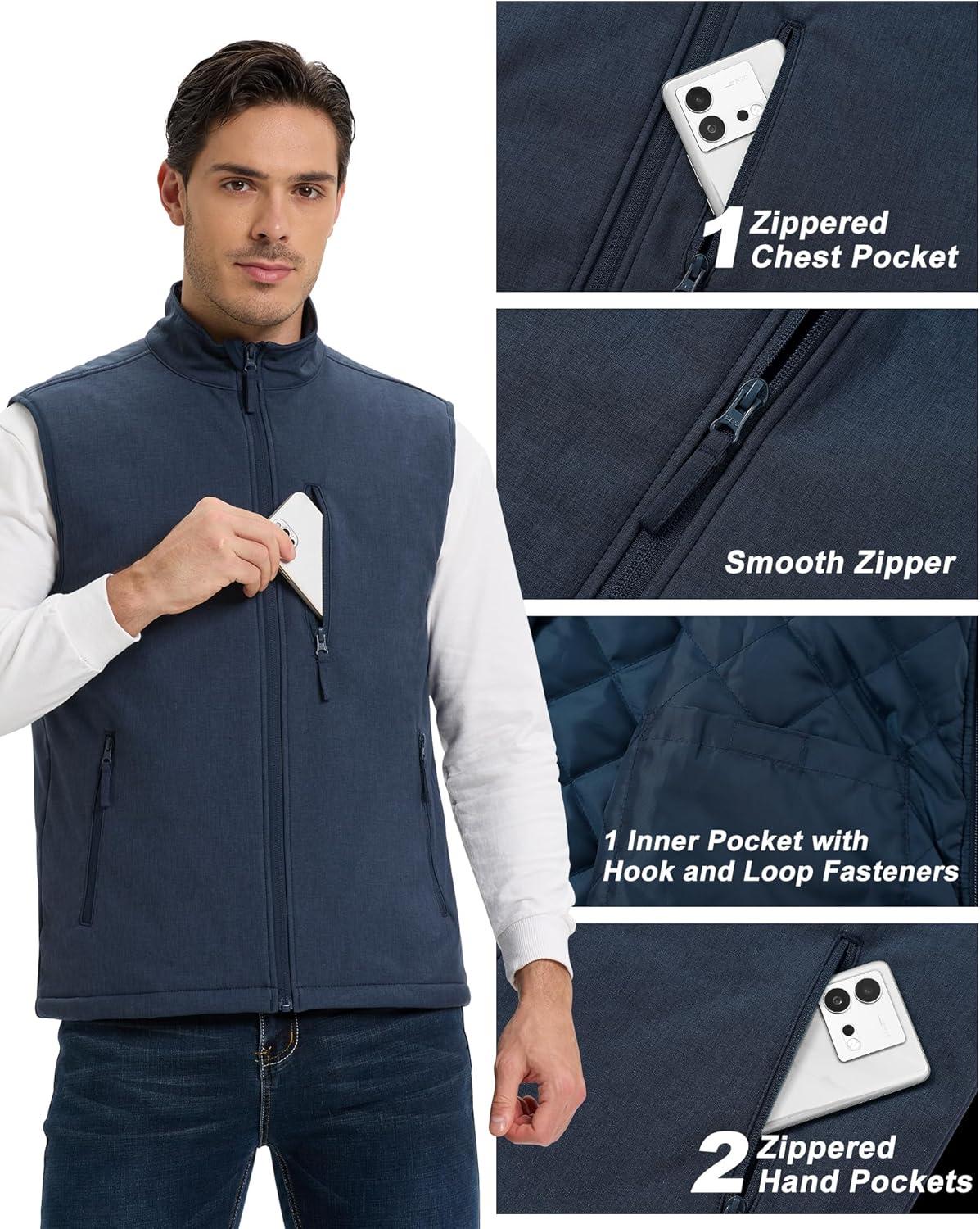 Outdoor Ventures Men’s Casual Outerwear Vest Lightweight Winter Zip Up Sleeveless Jacket for Hiking Travel Golf Running(Midnight Blue Heather)