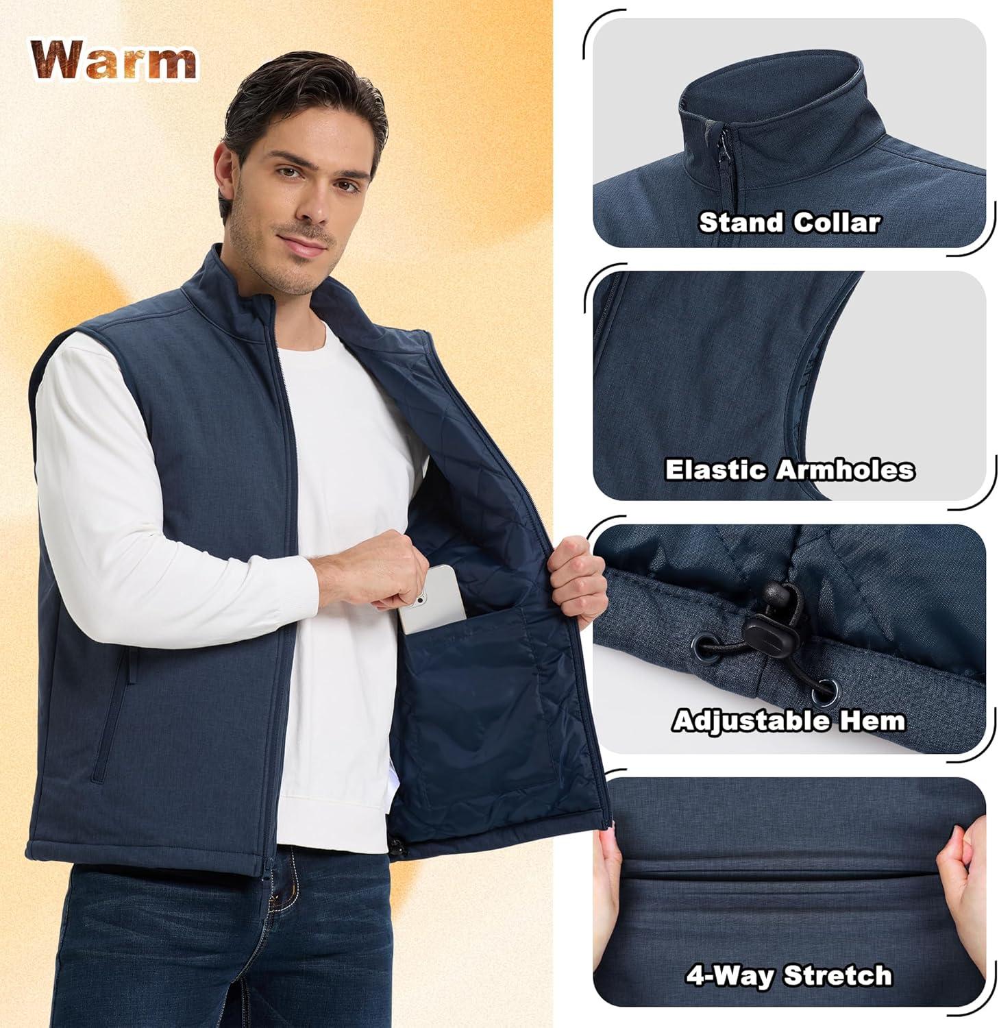 Outdoor Ventures Men’s Casual Outerwear Vest Lightweight Winter Zip Up Sleeveless Jacket for Hiking Travel Golf Running(Midnight Blue Heather)