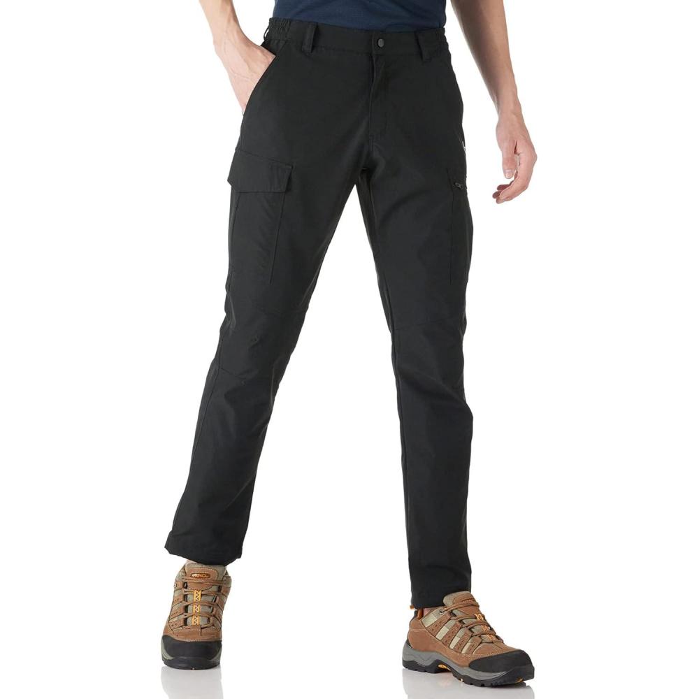 Outdoor Ventures Men’s Hiking Pants Lightweight Water Resistant Cargo Work Pants Ripstop Outdoor Pants for Tactical Travel(Black- Thin)