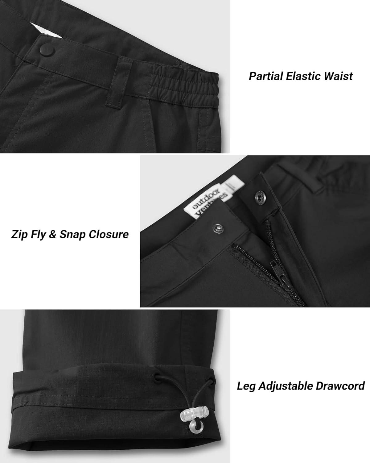 Outdoor Ventures Men’s Hiking Pants Lightweight Water Resistant Cargo Work Pants Ripstop Outdoor Pants for Tactical Travel(Black- Thin)
