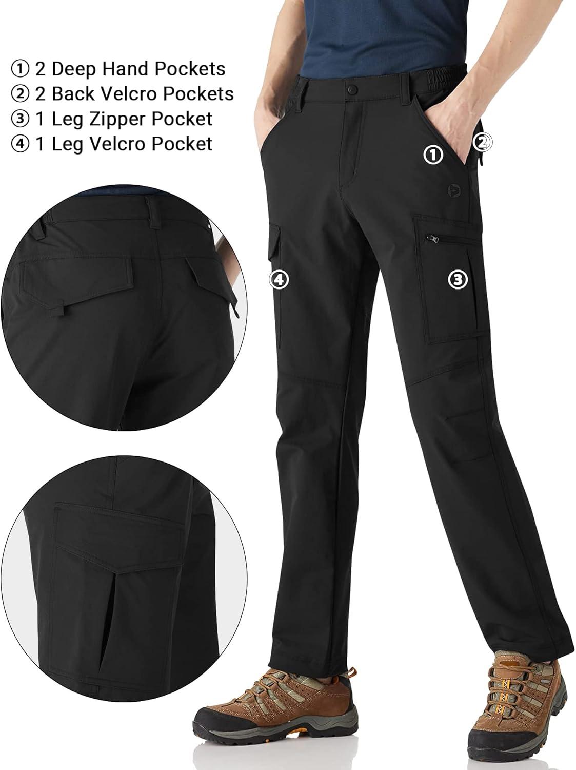 Outdoor Ventures Men’s Hiking Pants Lightweight Water Resistant Cargo Work Pants Ripstop Outdoor Pants for Tactical Travel(Black- Thin)