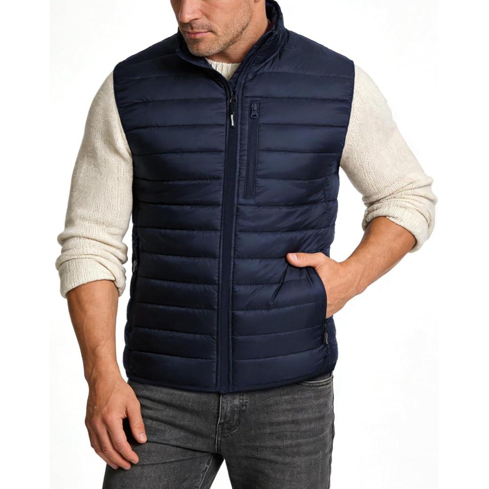 Outdoor Ventures Men’s Lightweight Puffer Vest Outerwear Warm Quilted Sleeveless Packable Winter Jacket for Hiking Running(Deep Blue)
