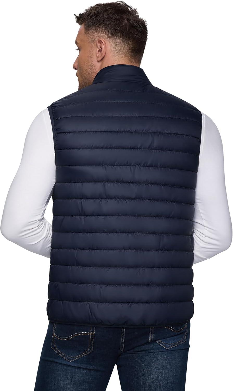 Outdoor Ventures Men’s Lightweight Puffer Vest Outerwear Warm Quilted Sleeveless Packable Winter Jacket for Hiking Running(Deep Blue)