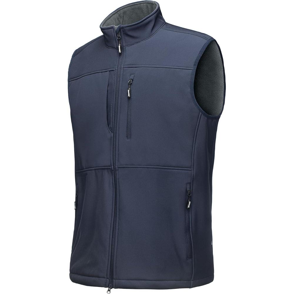 Outdoor Ventures Men’s Running Vest Outerwear, Lightweight Windproof Fleece-Lined Softshell Sleeveless Jacket for Golf(Grayish Blue-7 Pockets)