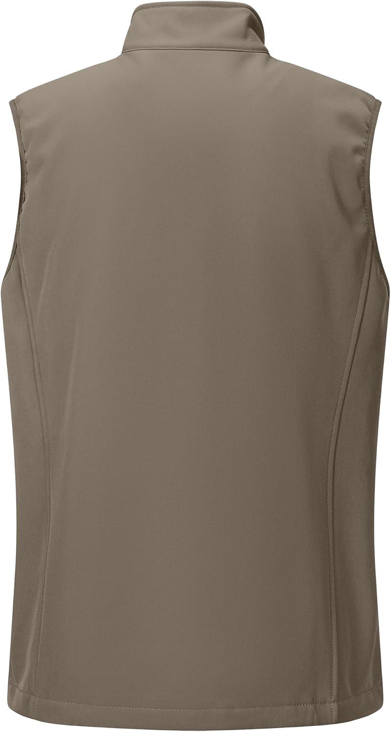 Outdoor Ventures Men’s Running Vest Outerwear, Lightweight Windproof Fleece-Lined Softshell Sleeveless Jacket for Golf(Light Brown-7 Pockets)