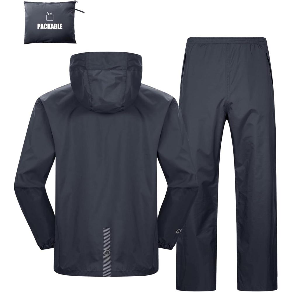 Outdoor Ventures Packable Rain Suit for Men Lightweight Waterproof Breathable Rain Gear for golf Rain Jacket Pants(Grey)