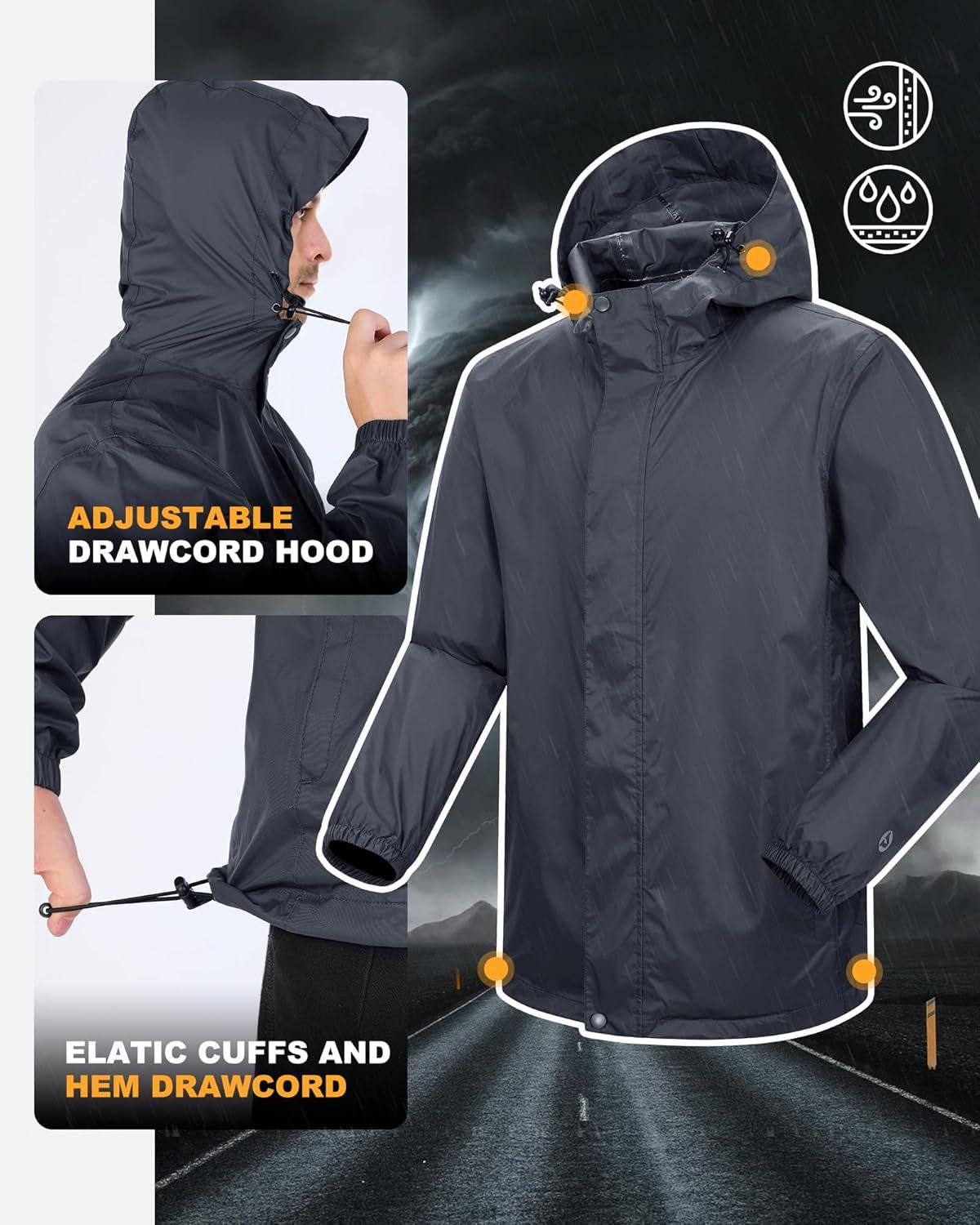 Outdoor Ventures Packable Rain Suit for Men Lightweight Waterproof Breathable Rain Gear for golf Rain Jacket Pants(Grey)