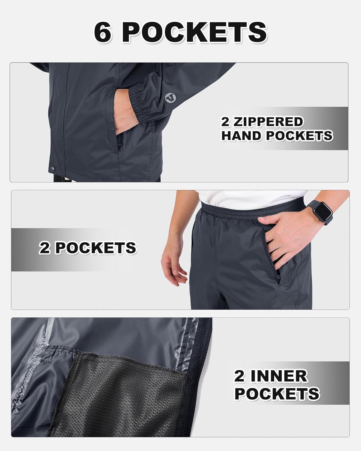 Outdoor Ventures Packable Rain Suit for Men Lightweight Waterproof Breathable Rain Gear for golf Rain Jacket Pants(Grey)