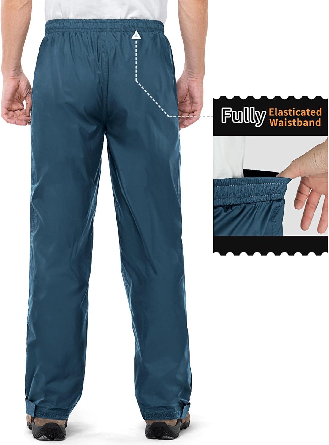Outdoor Ventures Men’s Rain Pants Waterproof Rain Overall Pants Windproof Packable Rain Outdoor Pants for Hiking Fishig Golf(Blue)