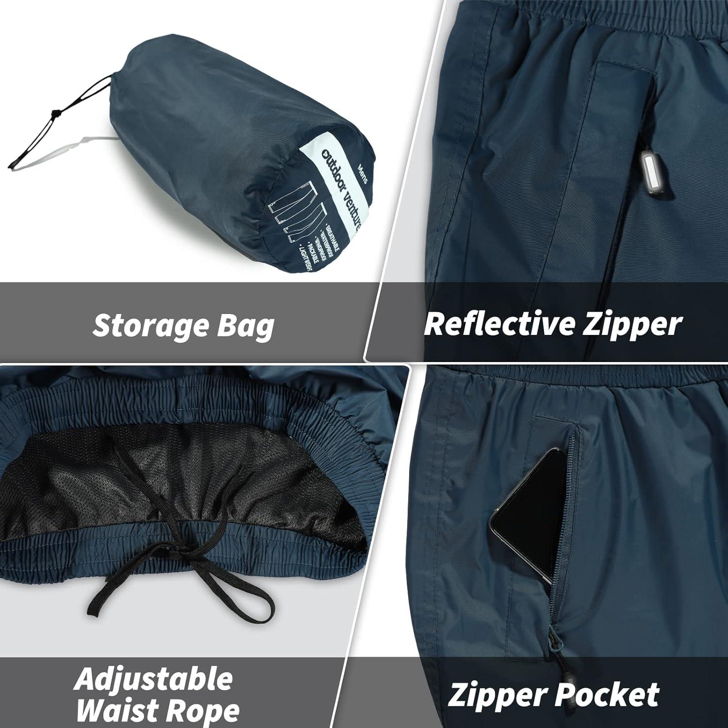 Outdoor Ventures Men’s Rain Pants Waterproof Rain Overall Pants Windproof Packable Rain Outdoor Pants for Hiking Fishig Golf(Blue)