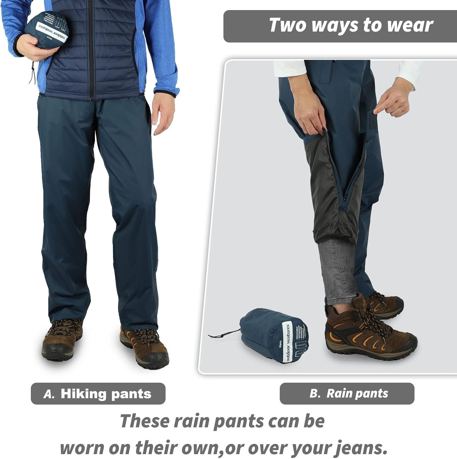 Outdoor Ventures Men’s Rain Pants Waterproof Rain Overall Pants Windproof Packable Rain Outdoor Pants for Hiking Fishig Golf(Blue)