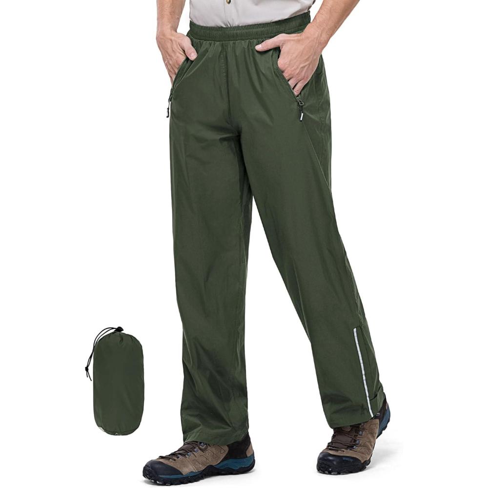 Outdoor Ventures Men’s Rain Pants Waterproof Rain Overall Pants Windproof Packable Rain Outdoor Pants for Hiking Fishig Golf(Dark Green)
