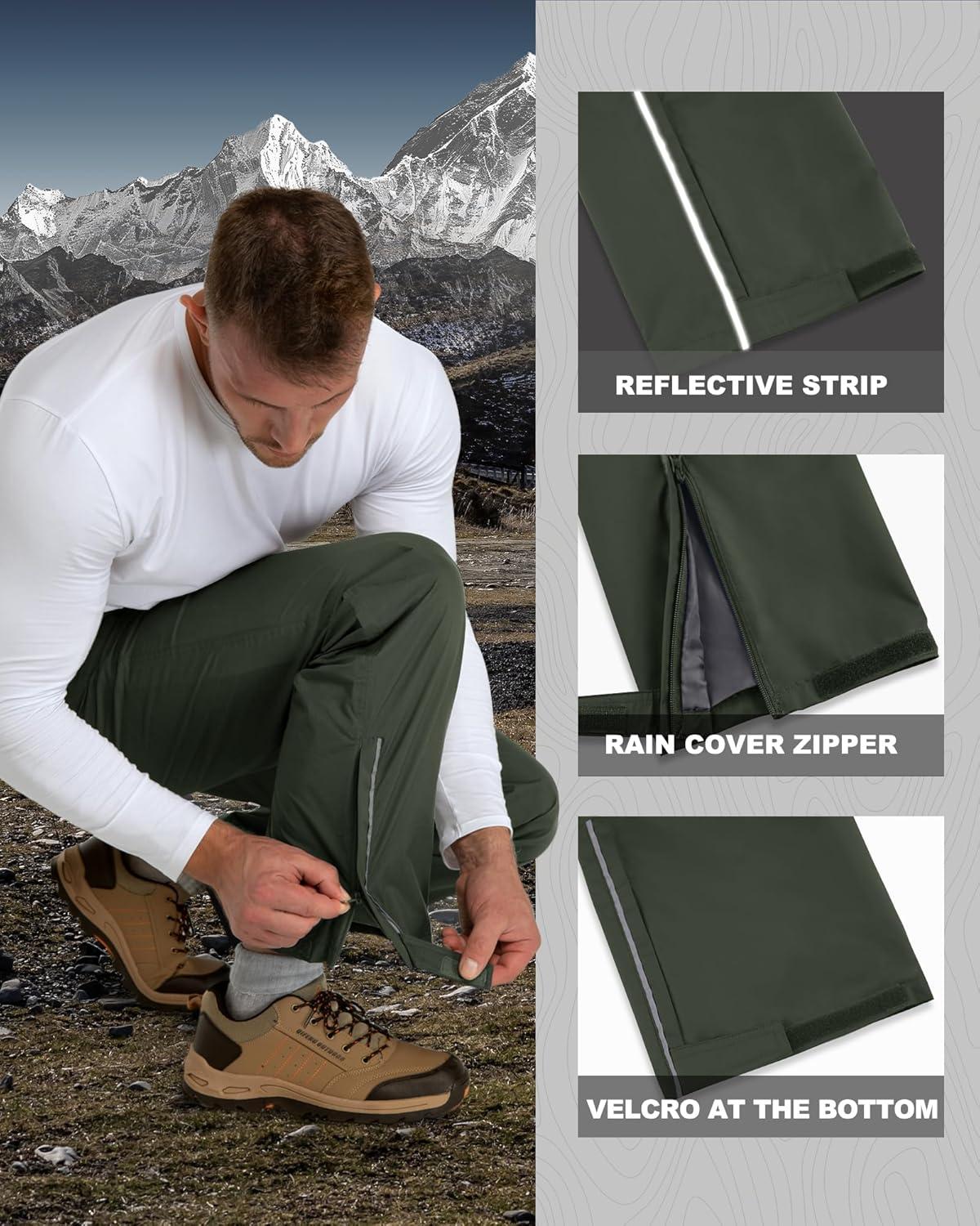 Outdoor Ventures Men’s Rain Pants Waterproof Rain Overall Pants Windproof Packable Rain Outdoor Pants for Hiking Fishig Golf(Dark Green)