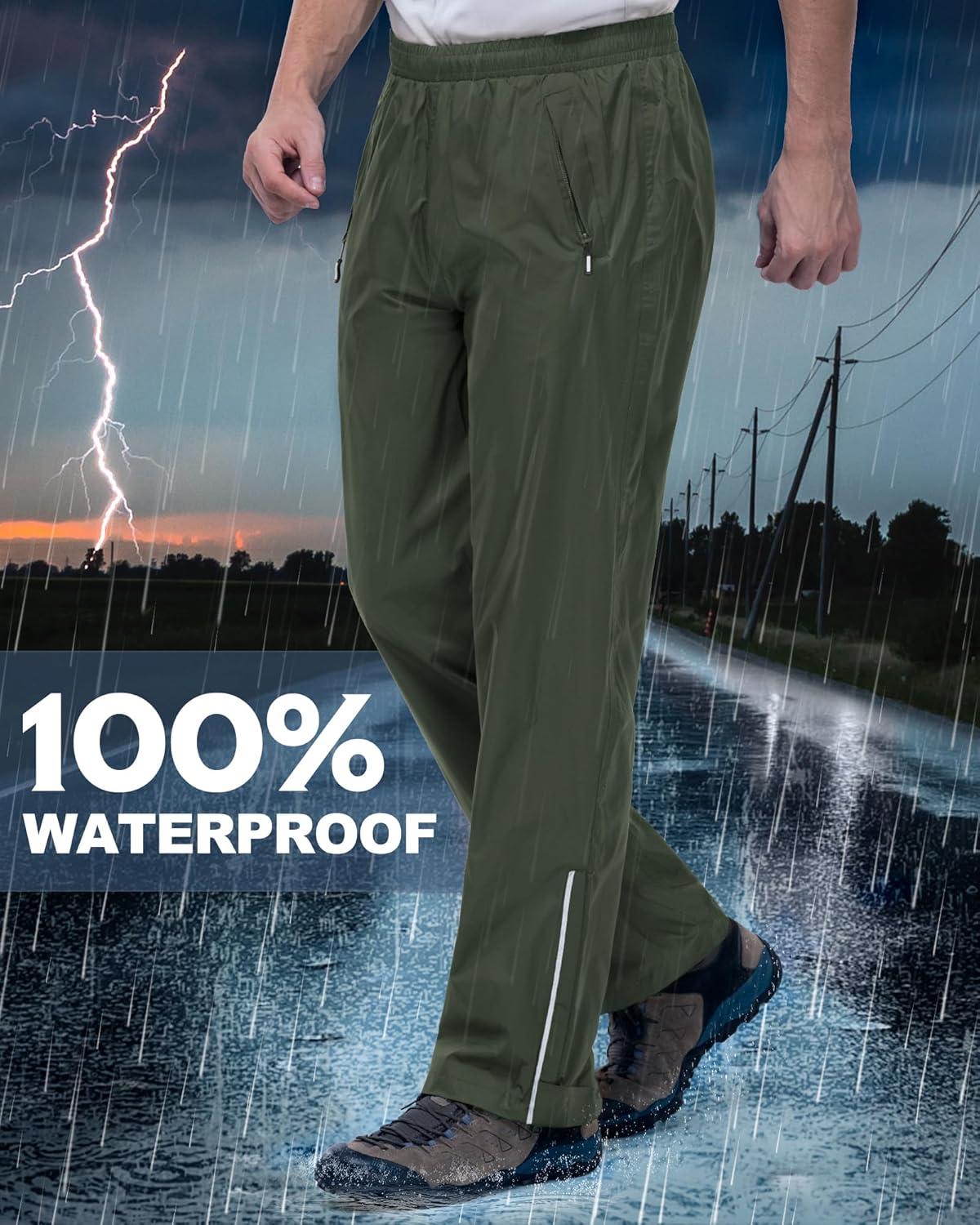 Outdoor Ventures Men’s Rain Pants Waterproof Rain Overall Pants Windproof Packable Rain Outdoor Pants for Hiking Fishig Golf(Dark Green)