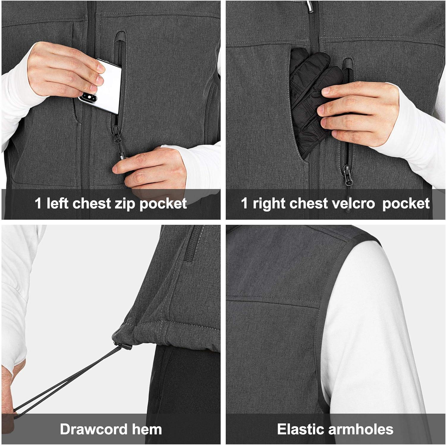 Outdoor Ventures Men’s Running Vest Outerwear, Lightweight Windproof Fleece-Lined Softshell Sleeveless Jacket for Golf(Dark Grey Heather-7 Pockets)