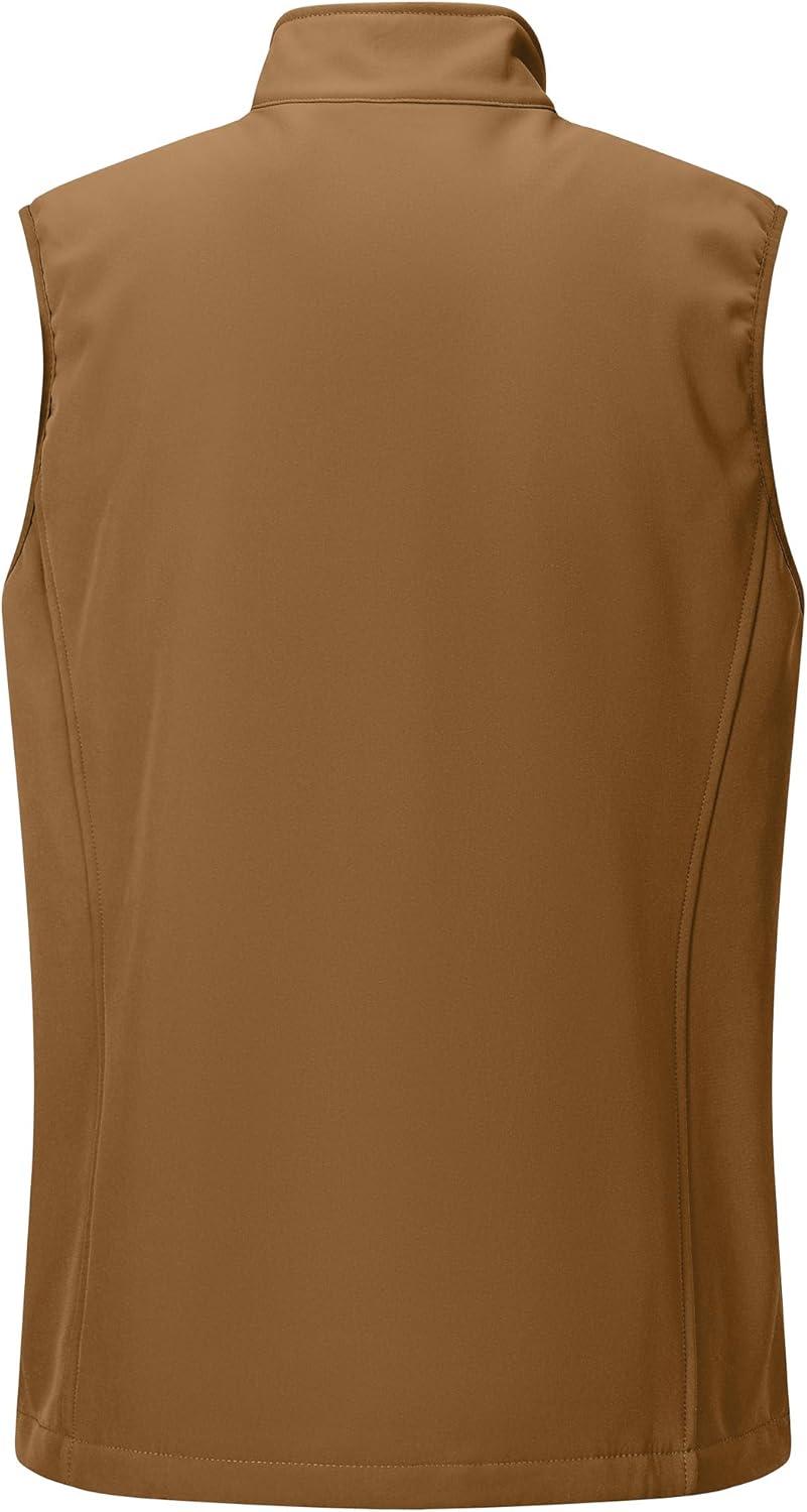 Outdoor Ventures Men’s Running Vest Outerwear, Lightweight Windproof Fleece-Lined Softshell Sleeveless Jacket for Golf(Rubber Brown-7 Pockets)