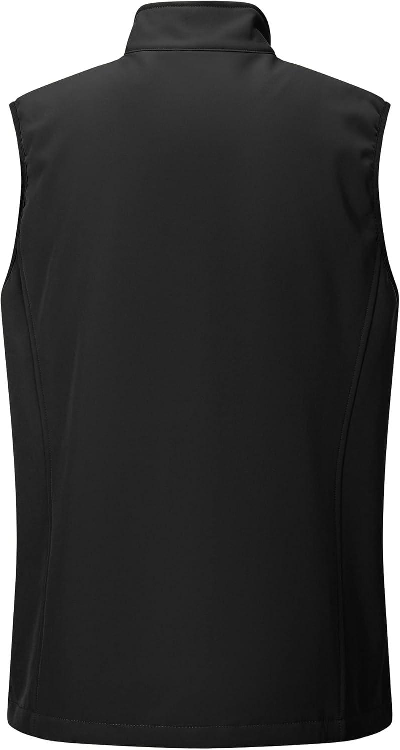 Outdoor Ventures Men’s Running Vest Outerwear, Lightweight Windproof Fleece-Lined Softshell Sleeveless Jacket for Golf(New Black-7 Pockets)