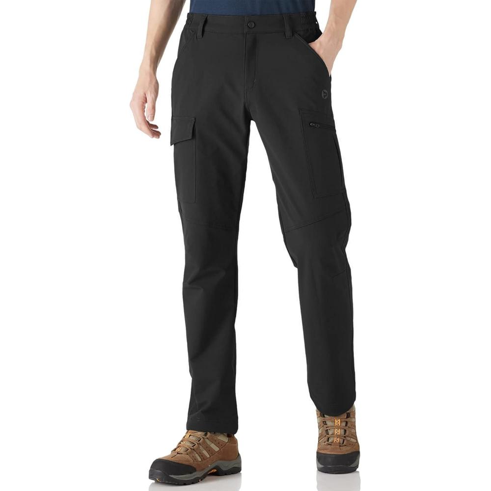 Outdoor Ventures Men’s Hiking Pants Lightweight Water Resistant Cargo Work Pants Ripstop Outdoor Pants for Tactical Travel(Black- Upgrade)