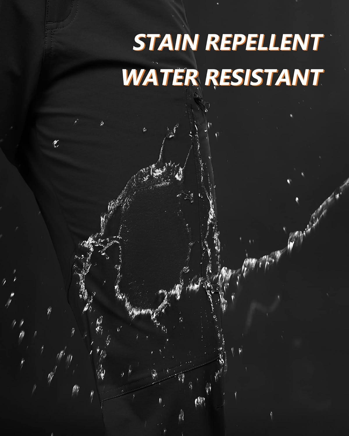 Outdoor Ventures Men’s Hiking Pants Lightweight Water Resistant Cargo Work Pants Ripstop Outdoor Pants for Tactical Travel(Black- Upgrade)