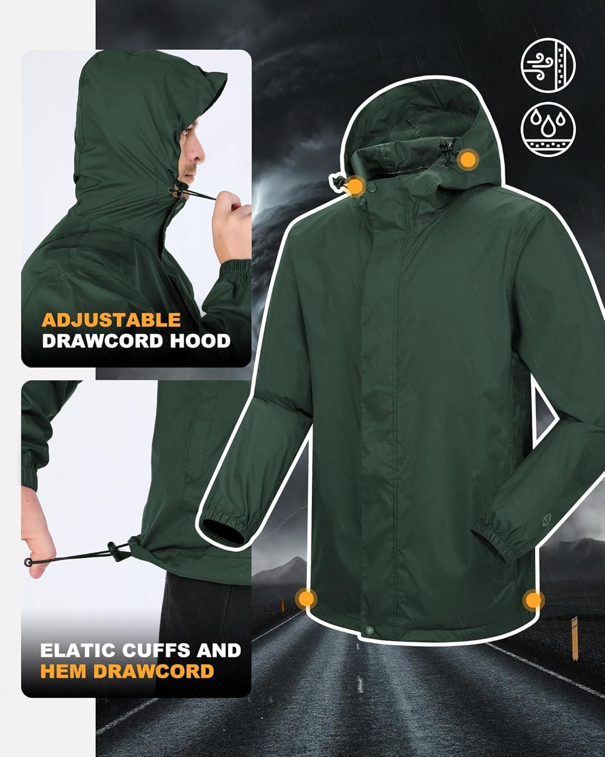 Outdoor Ventures Packable Rain Suit for Men Lightweight Waterproof Breathable Rain Gear for golf Rain Jacket Pants(Green)