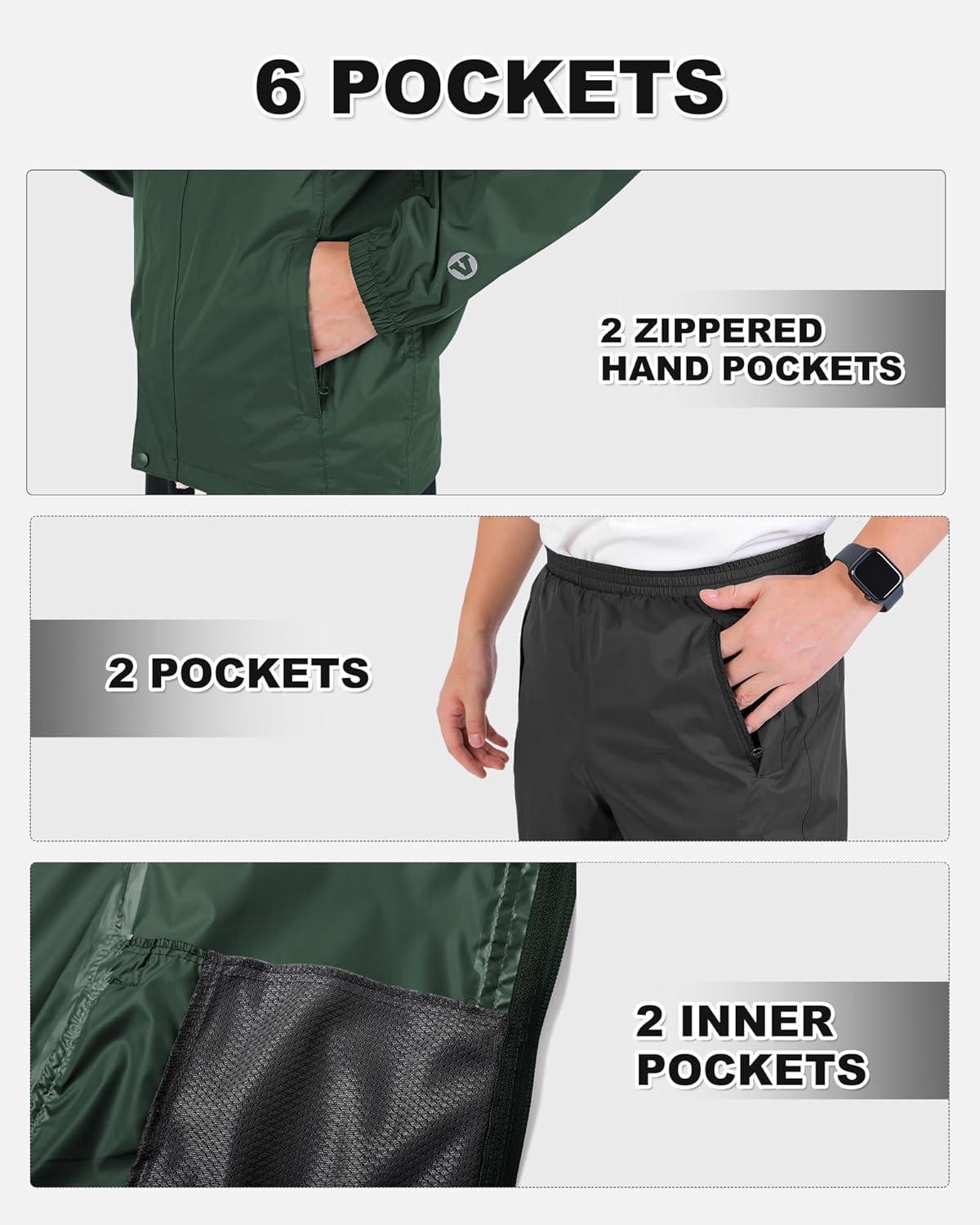 Outdoor Ventures Packable Rain Suit for Men Lightweight Waterproof Breathable Rain Gear for golf Rain Jacket Pants(Green)