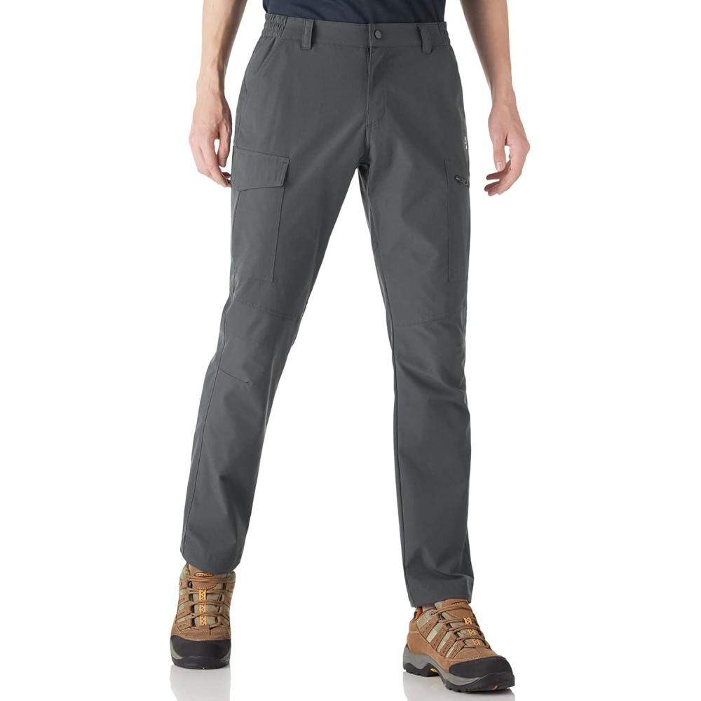 Outdoor Ventures Men’s Hiking Pants Lightweight Water Resistant Cargo Work Pants Ripstop Outdoor Pants for Tactical Travel(Grey- Thin)